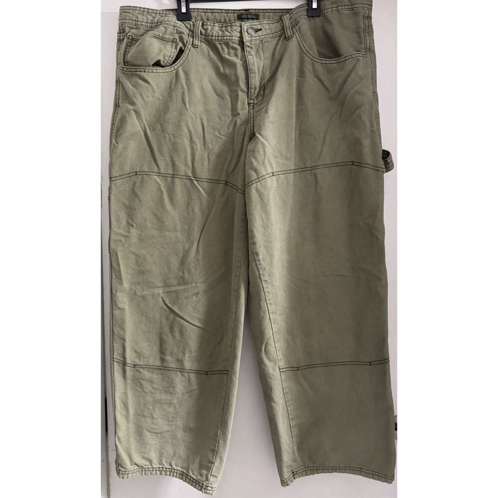 Wild Fable Barrel Wide Leg Mid Rise Olive Green Denim Cargo Jeans Size 16
